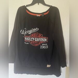Vintage Harley-Davidson Black Hoodie with orange and White Logo Sz 2X